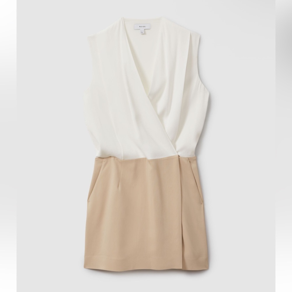 NWT Reiss Vie Wrap-Front Shift Dress in Nude/Ivory Size 14